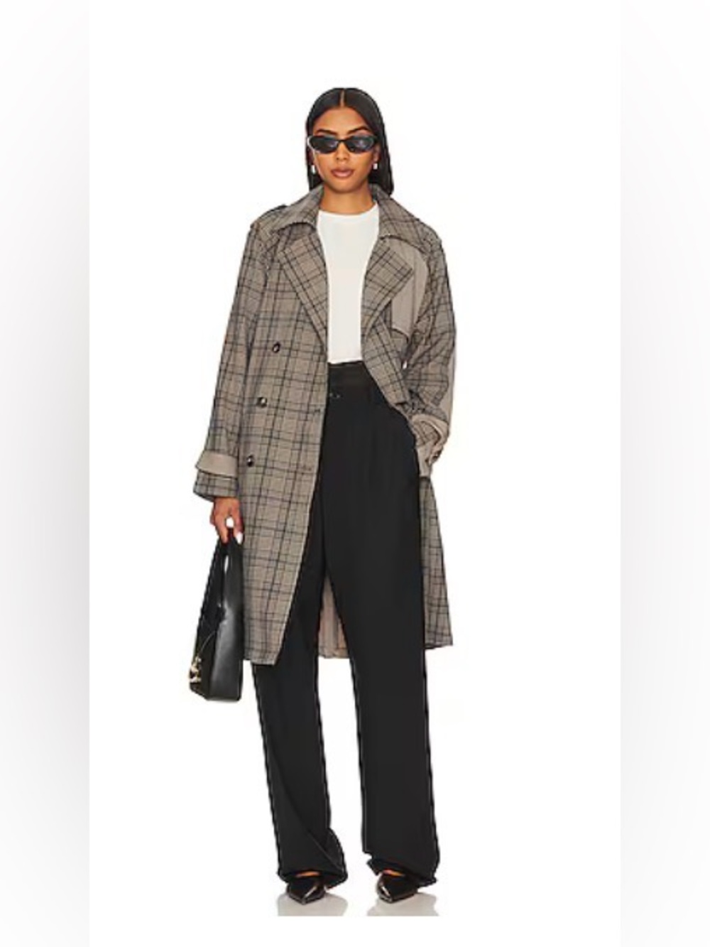 Steve Madden Checkered Houndstooth Plaid Double Breasted Light Trench Sz XXL NWT